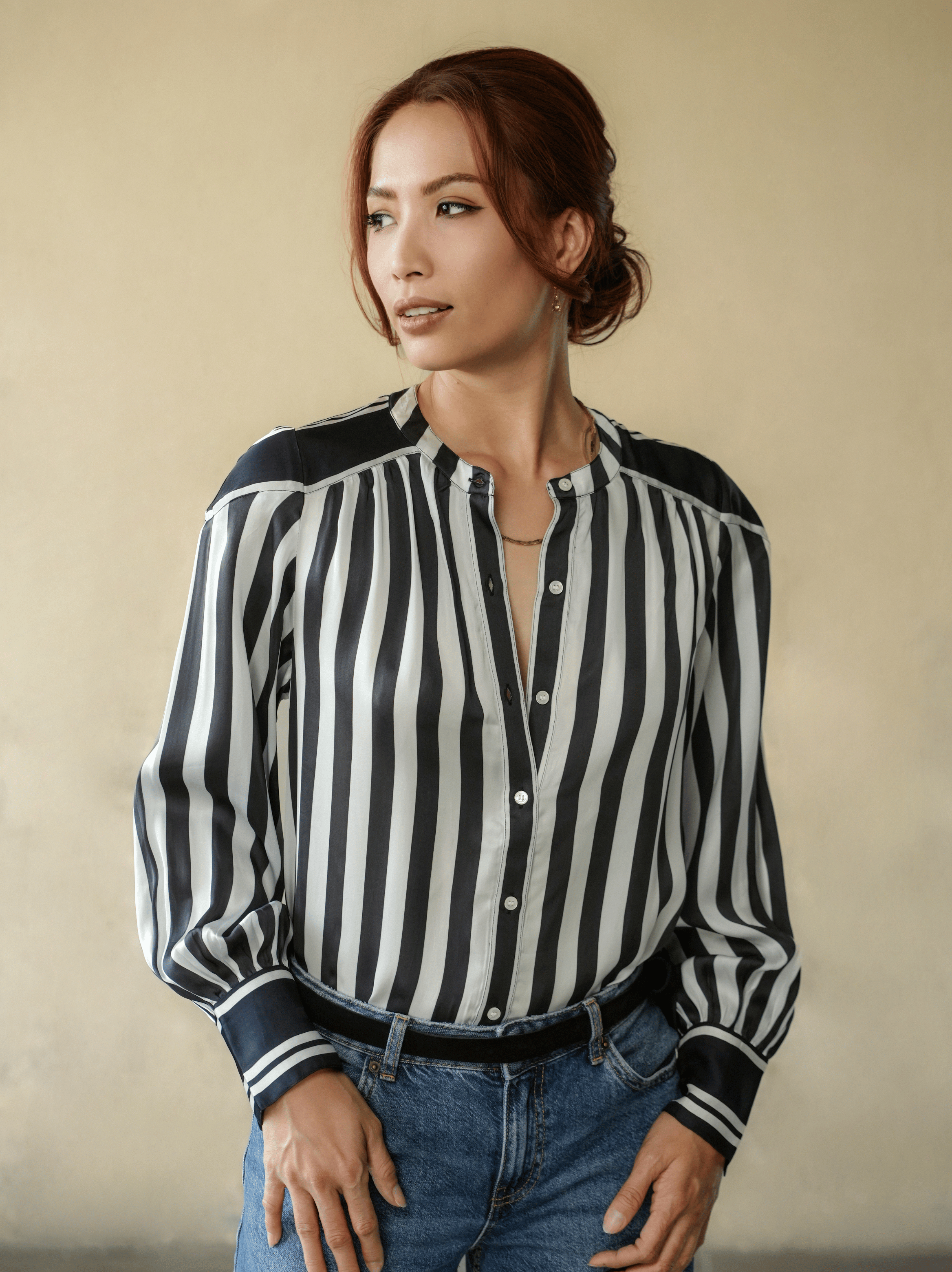 Edie Blouse - Black White Stripe