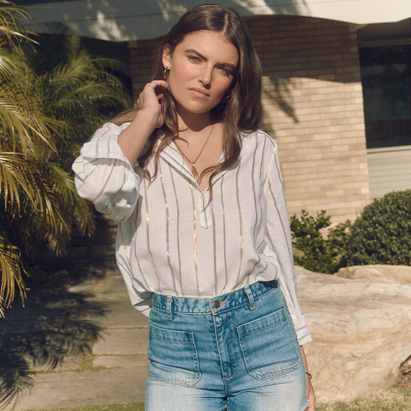 Amelie blouse purple green gold stripe