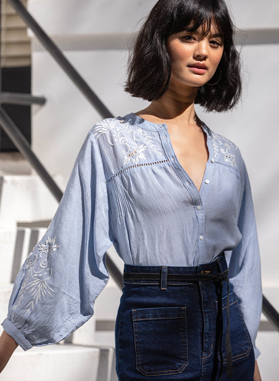 Broderie blouses - Ice blue