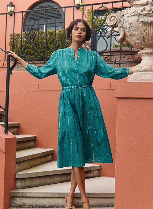 Simone dress - Teal W / Lurex Stripe