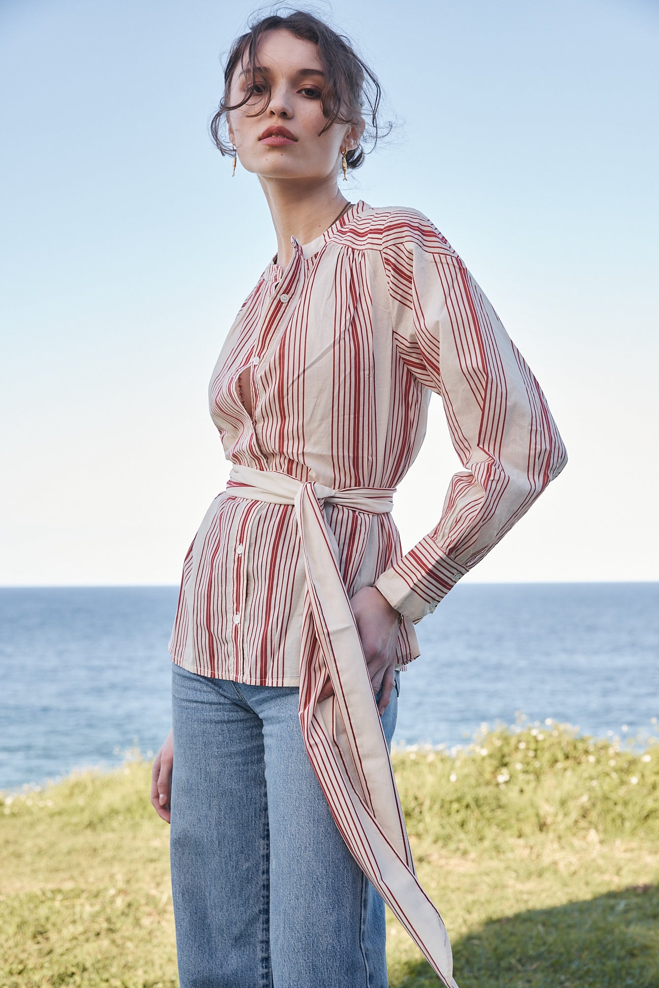 Edie Blouse - red ecru stripe