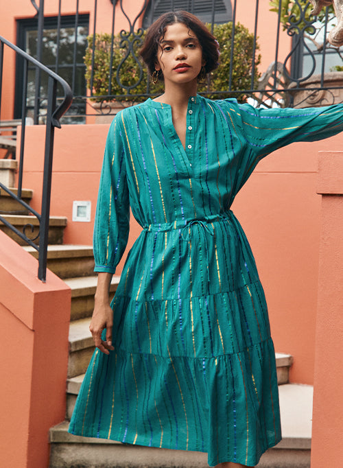 Simone dress  - Teal W / Lurex Stripe