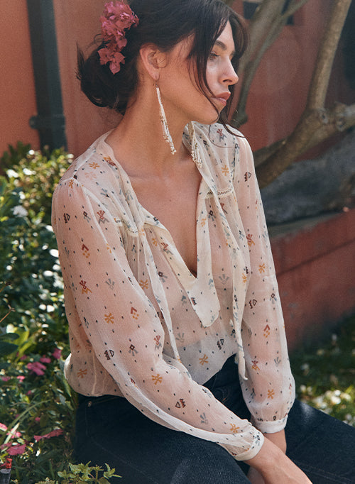 Carreaux Blouse Aztec Print - Ecru