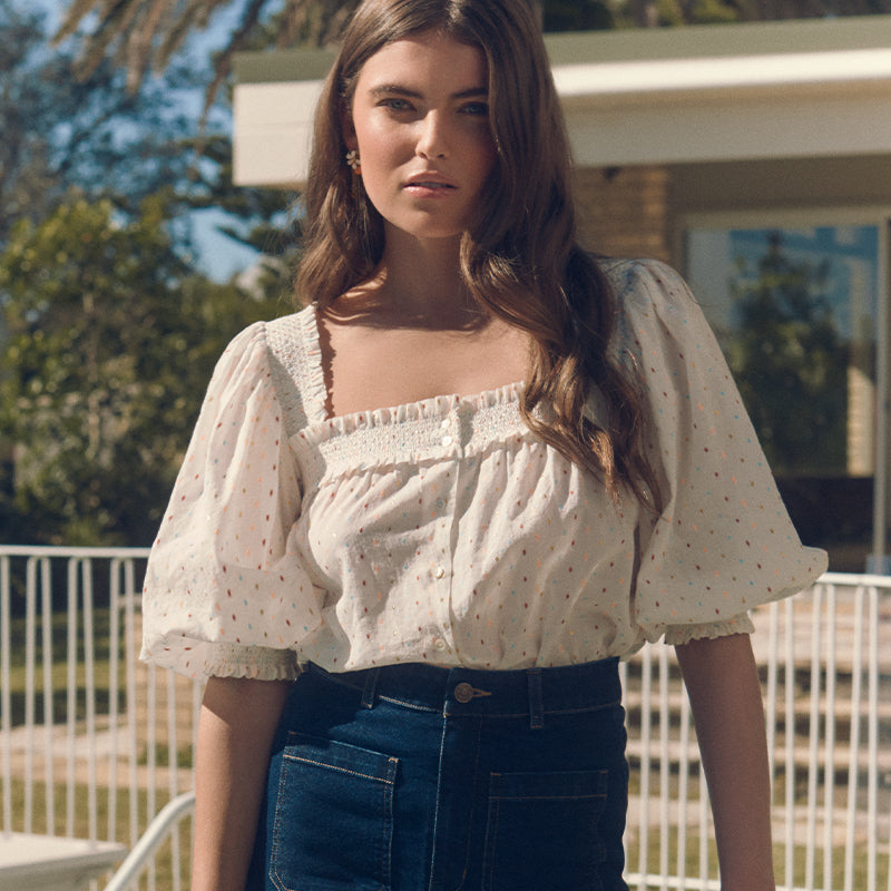 Marianne blouse in Ecru / multi dot