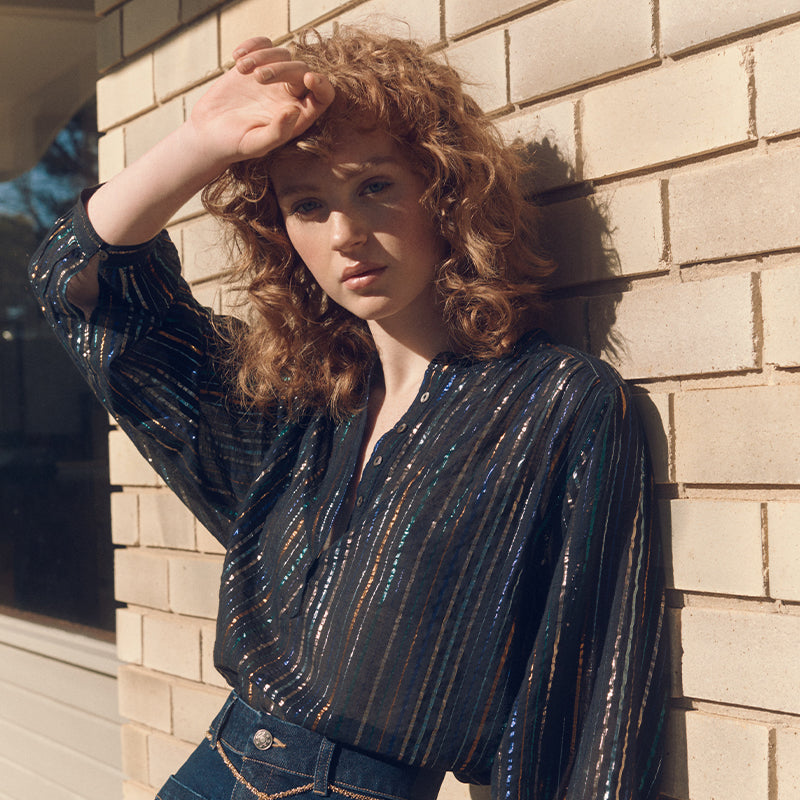Ines blouse in Black / rainbow lurex