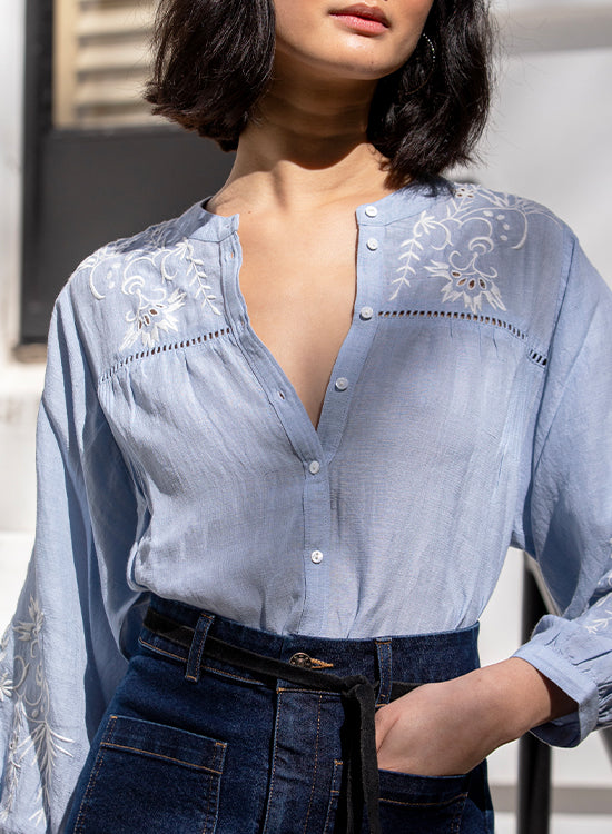 Broderie blouses - Ice blue