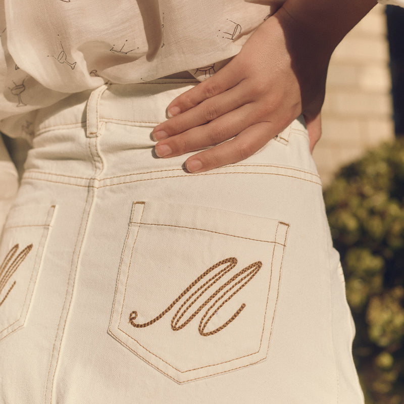 Ondine skirt in Ecru / tan stitch