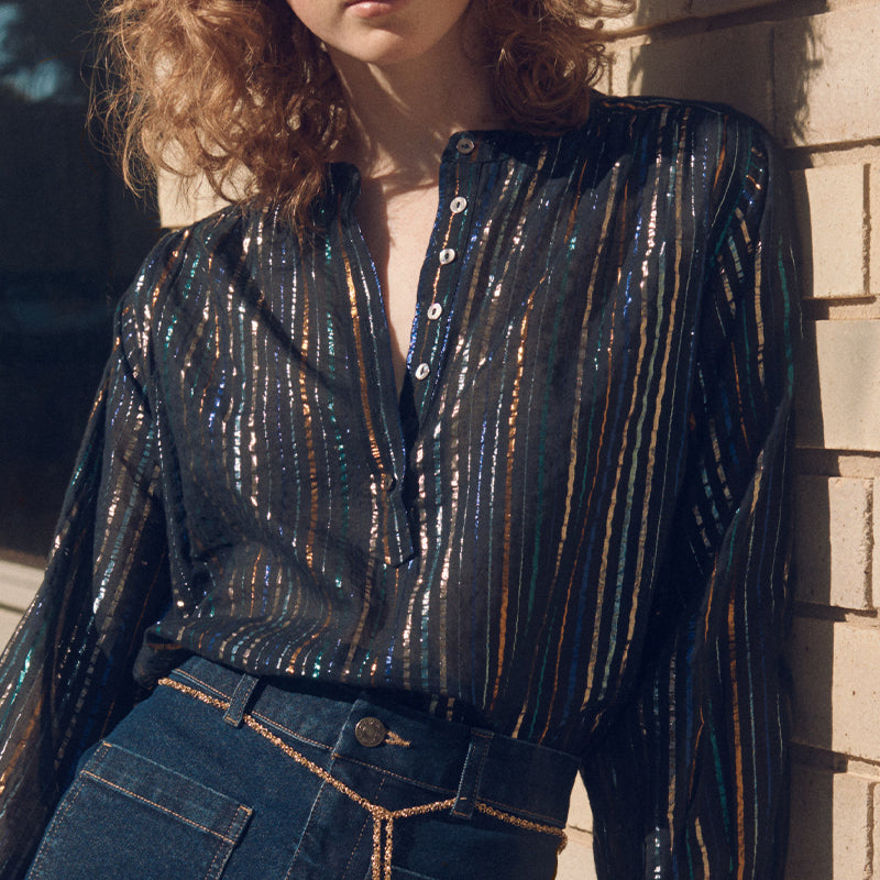 Ines blouse in Black / rainbow lurex