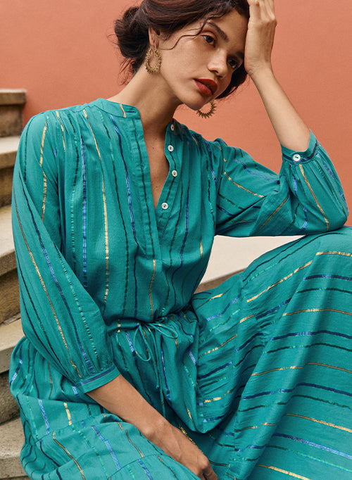 Simone dress - Teal W / Lurex Stripe