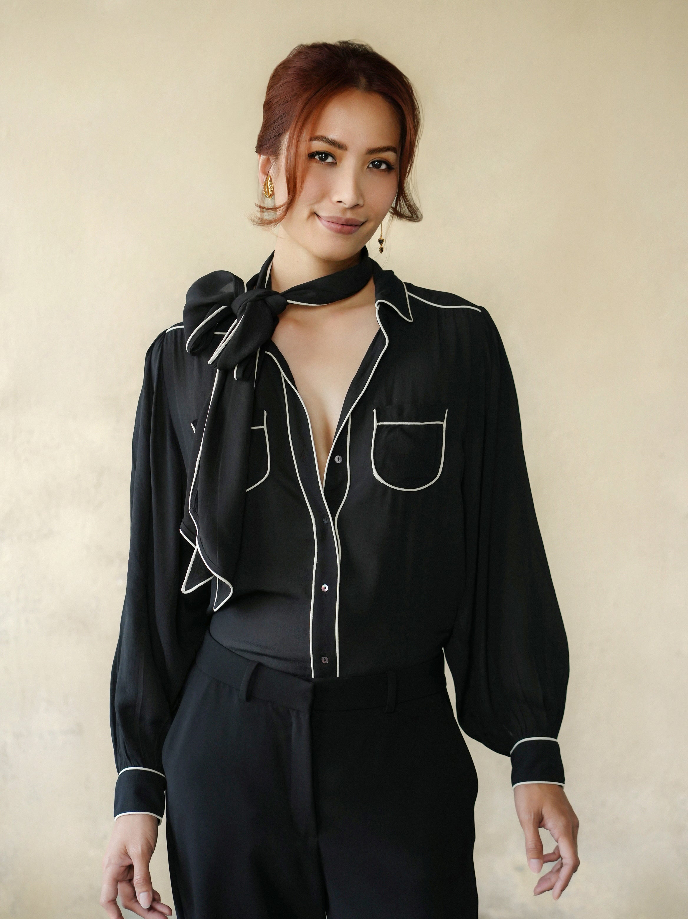 Silk Blouse - Black/White