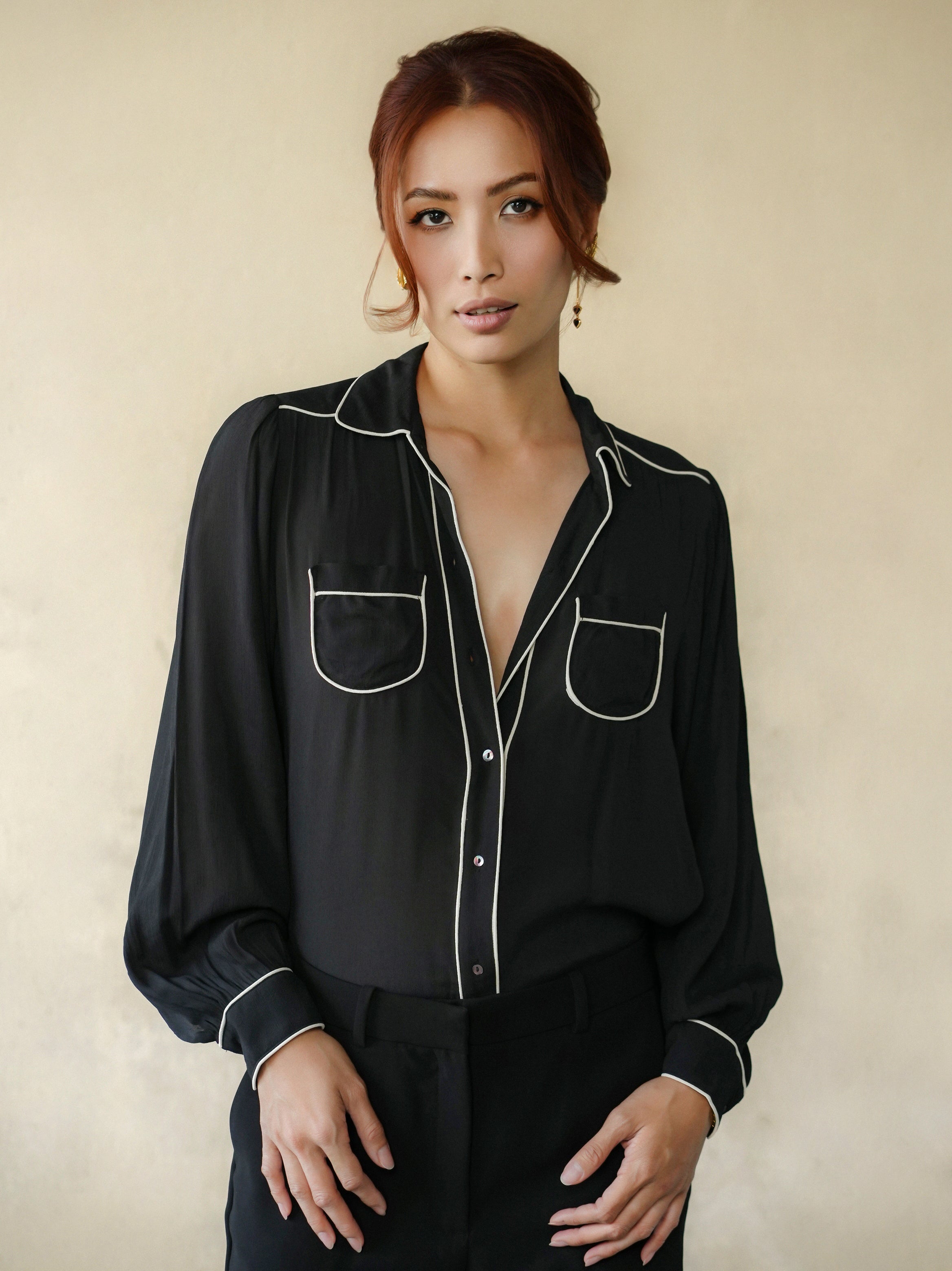 Silk Blouse - Black/White