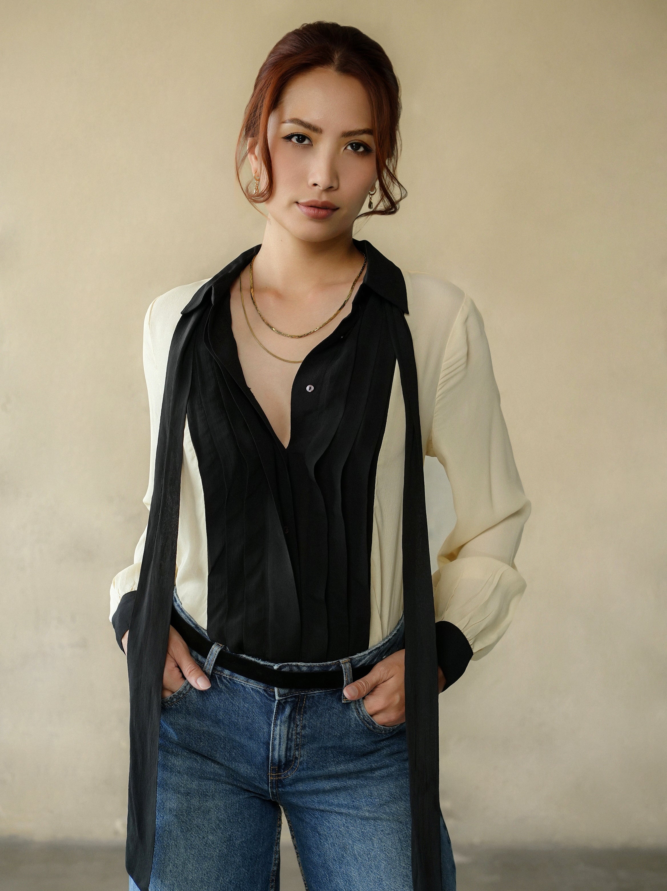 woman wearing yvette blouse
