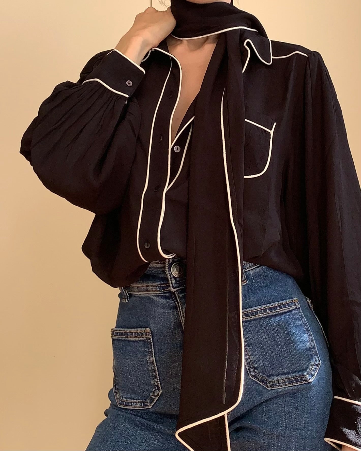 Silke Blouse - Black / Ecru
