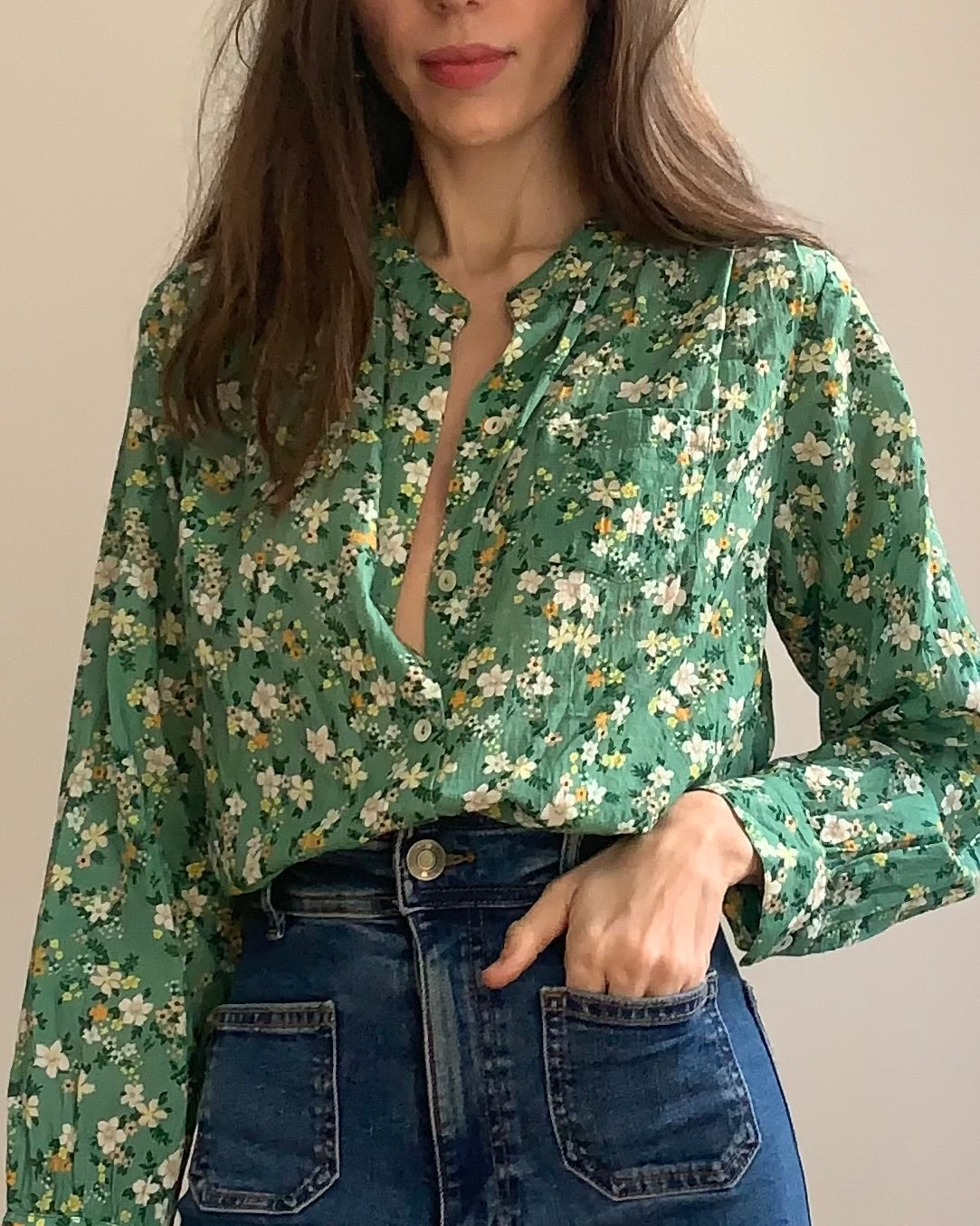 Amy blouse - green floral