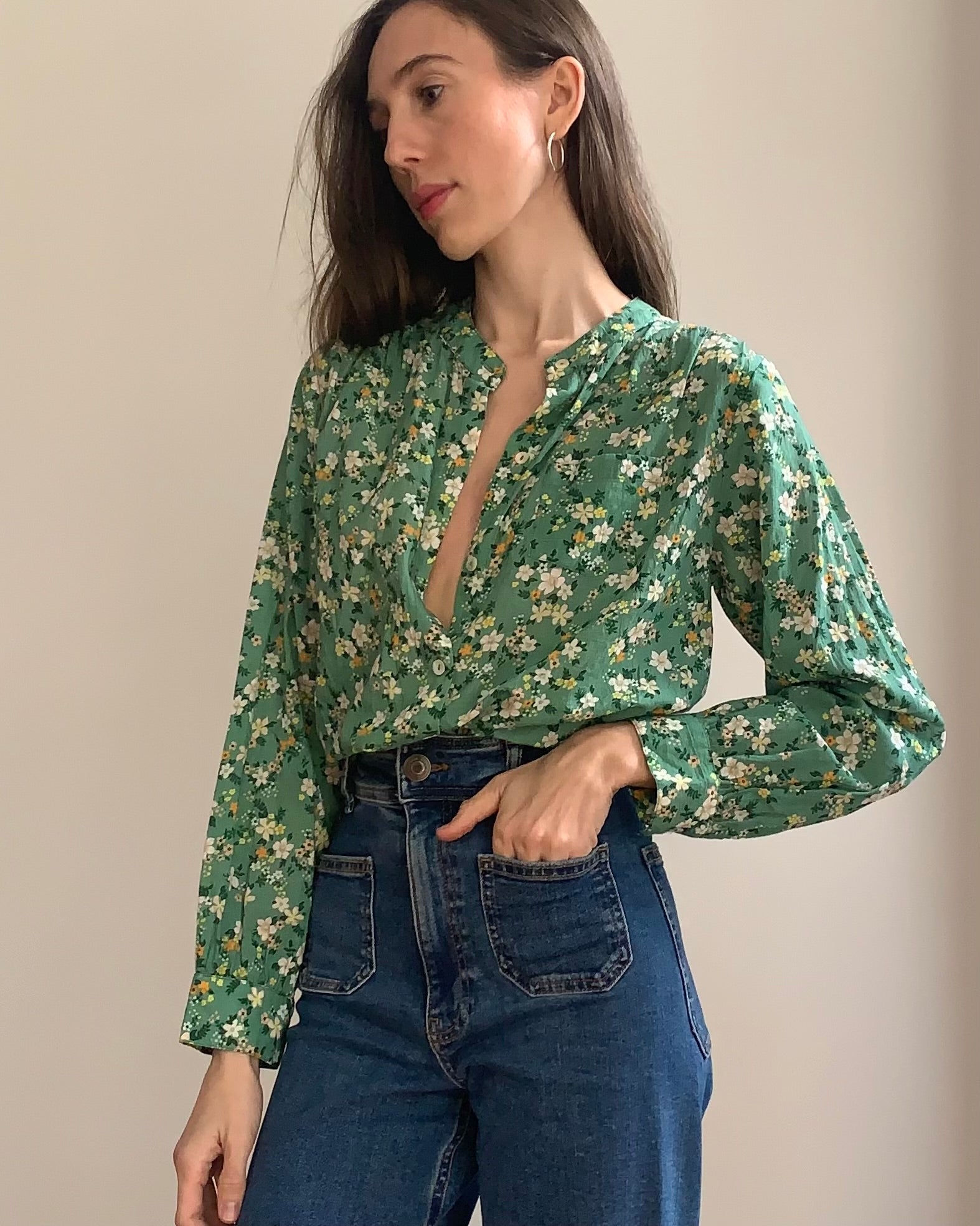 Amy blouse - green floral