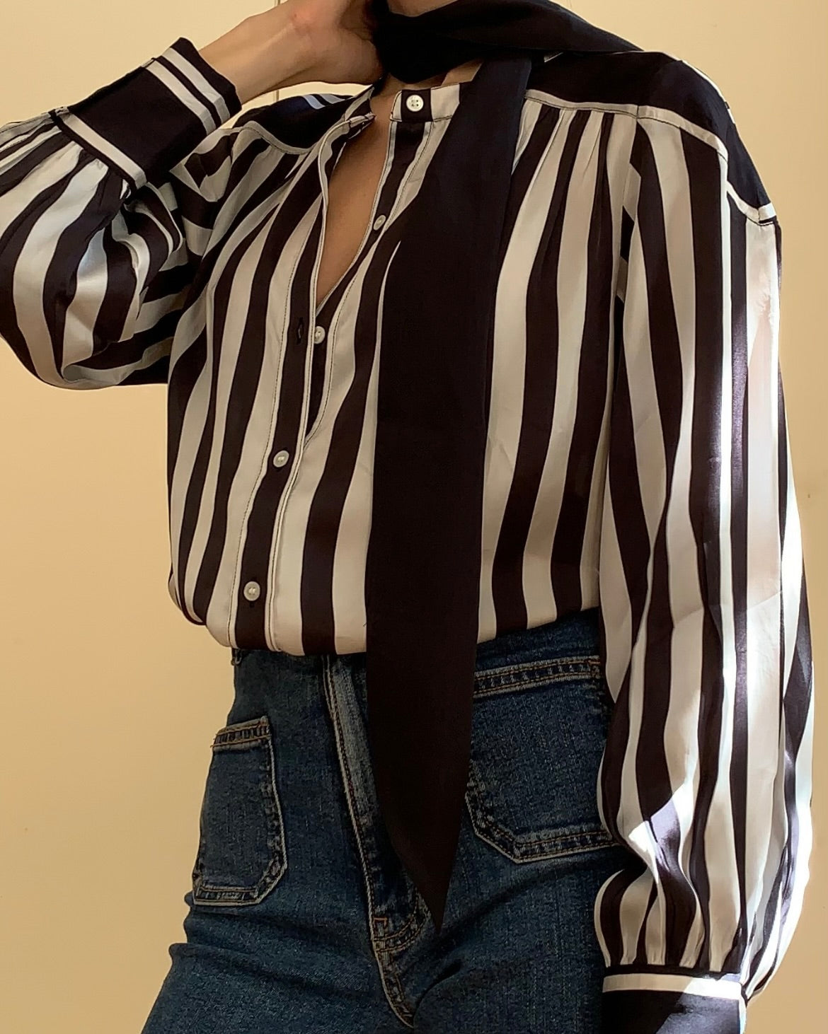 Edie Blouse - Black White stripe