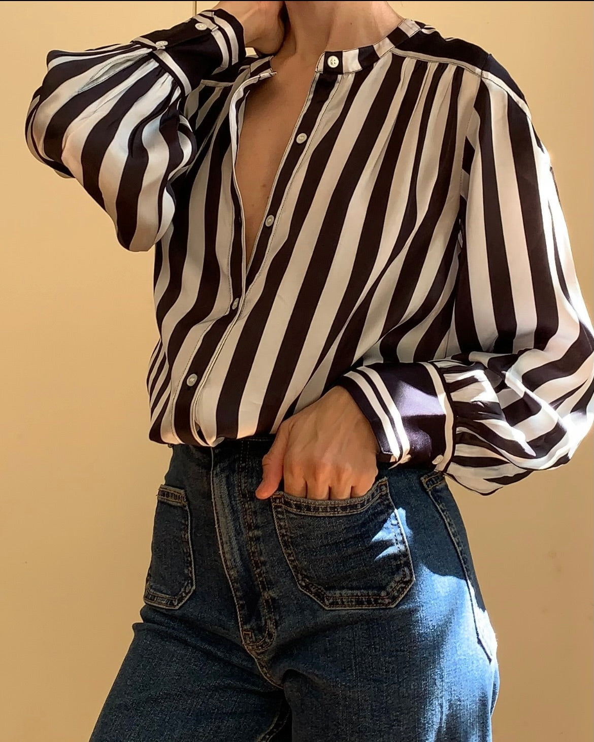 Edie Blouse - Black White stripe