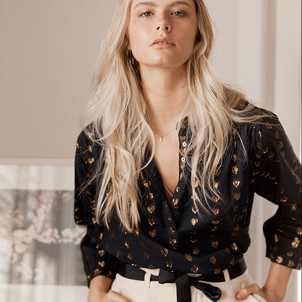 Ines love heart blouse black/silver gold