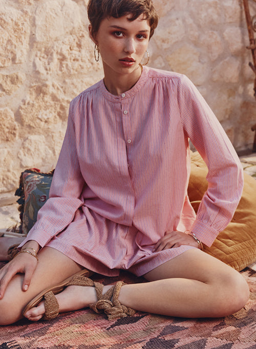 Ami blouse - pink red stripe