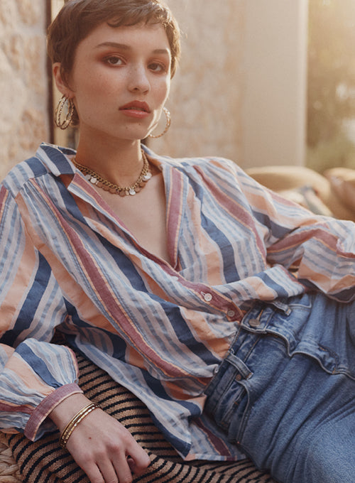 Ina blouse - blue rust stripe