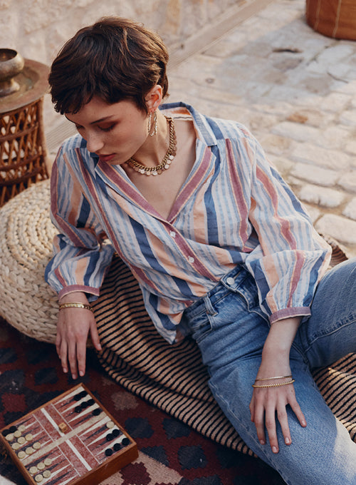 Ina blouse - blue rust stripe