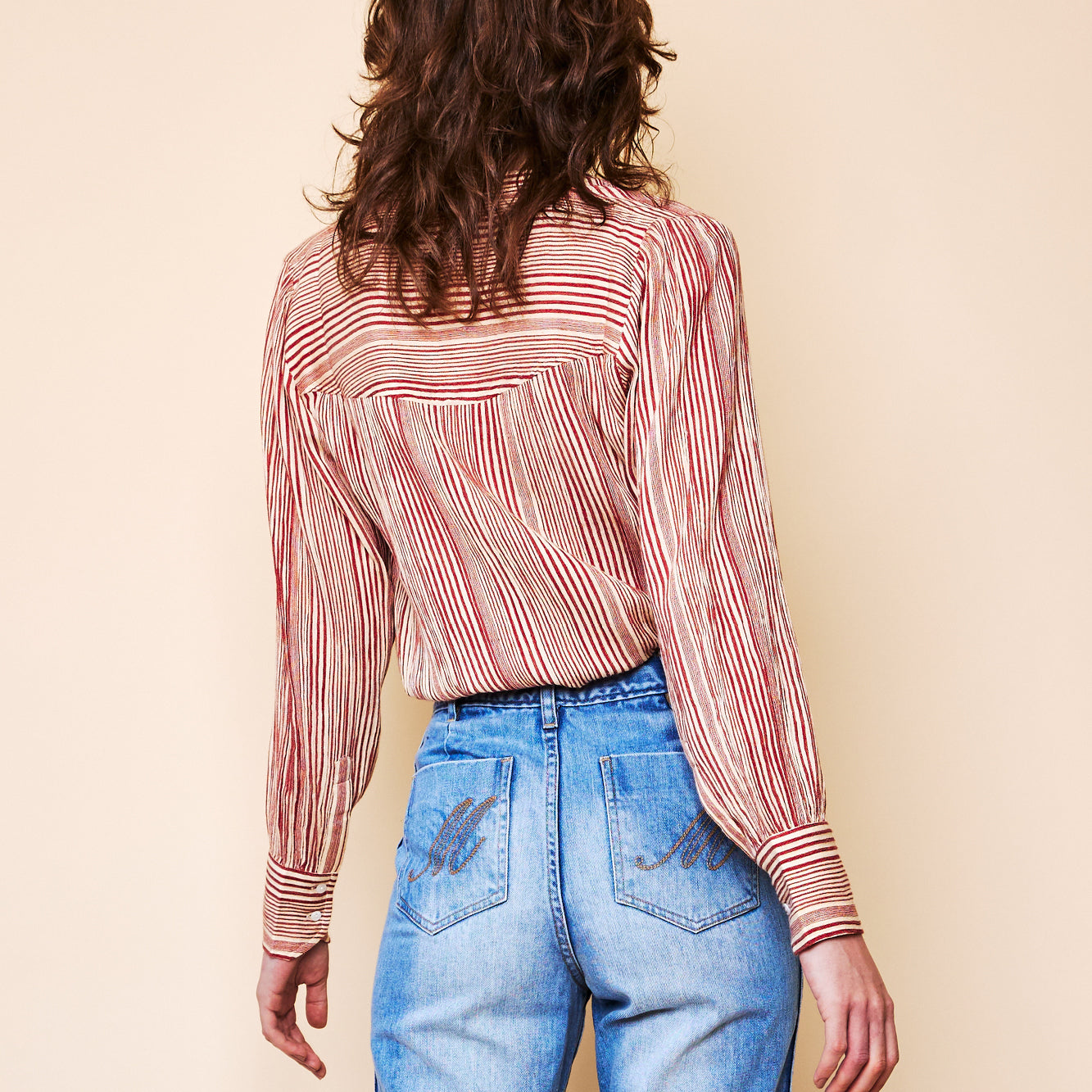 AMELIE BLOUSE W/POCKETS IN RED/ECRU STRIPE