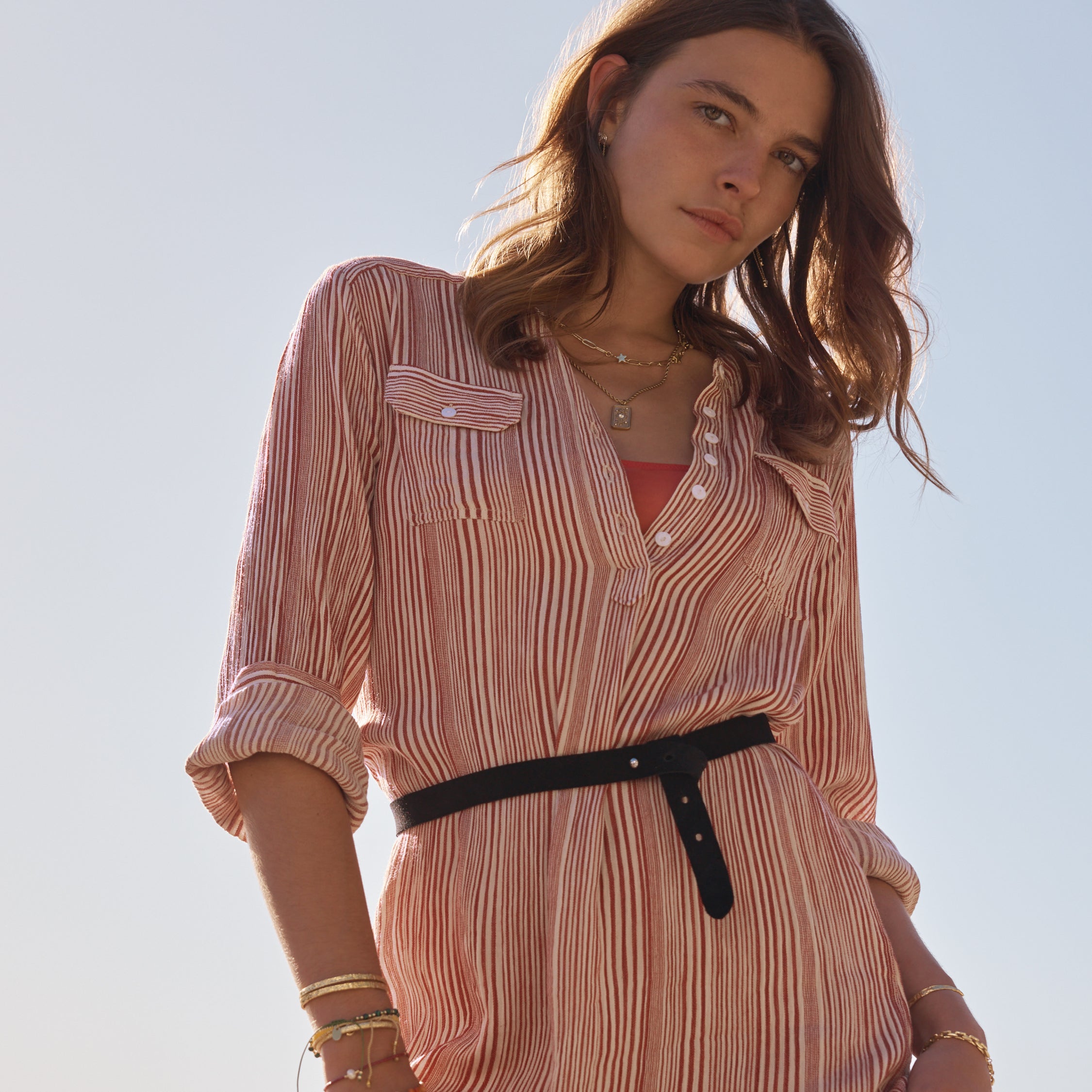 AMELIE DRESS IN RED/ECRU STRIPE