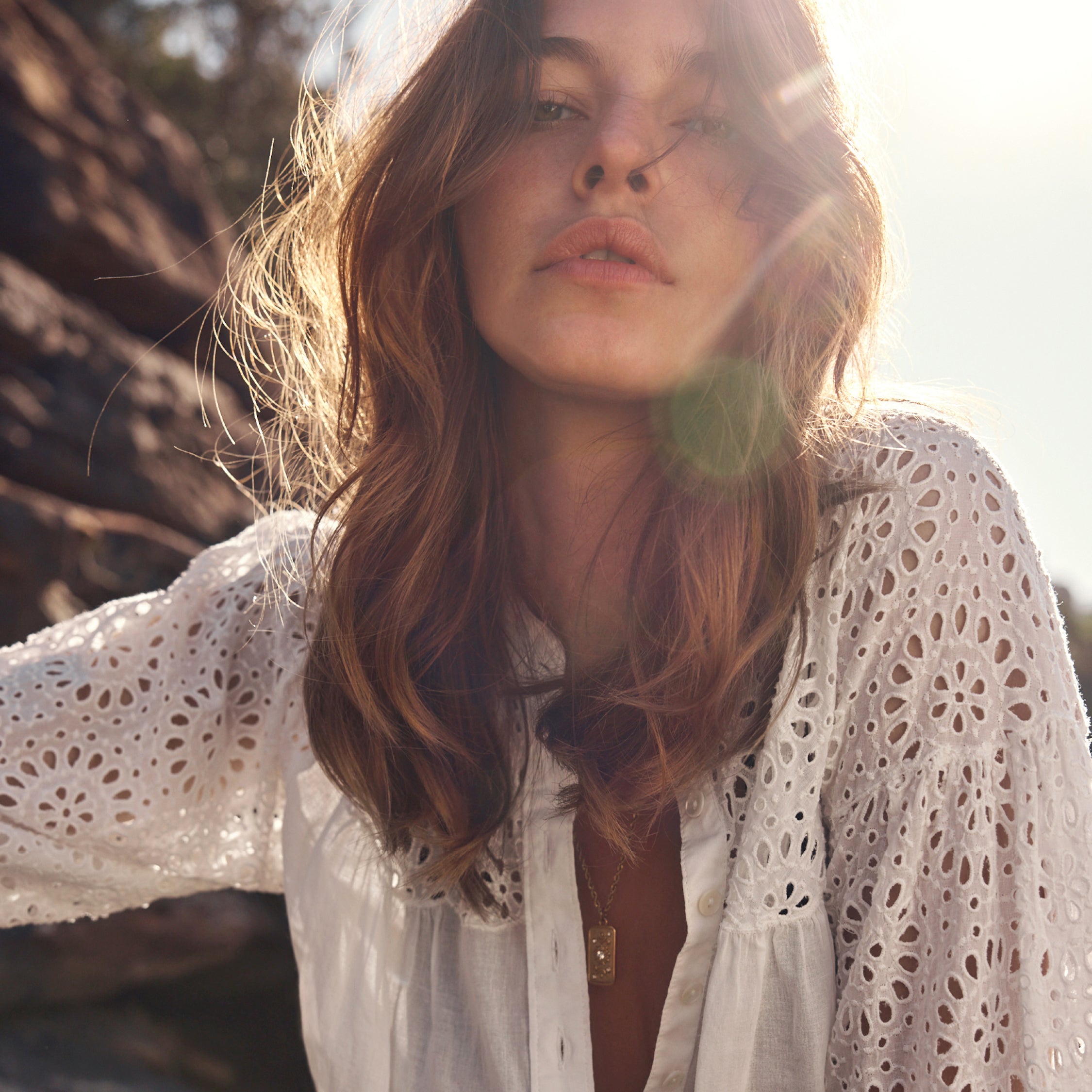 CIRCLE LACE BLOUSE IN CHALK