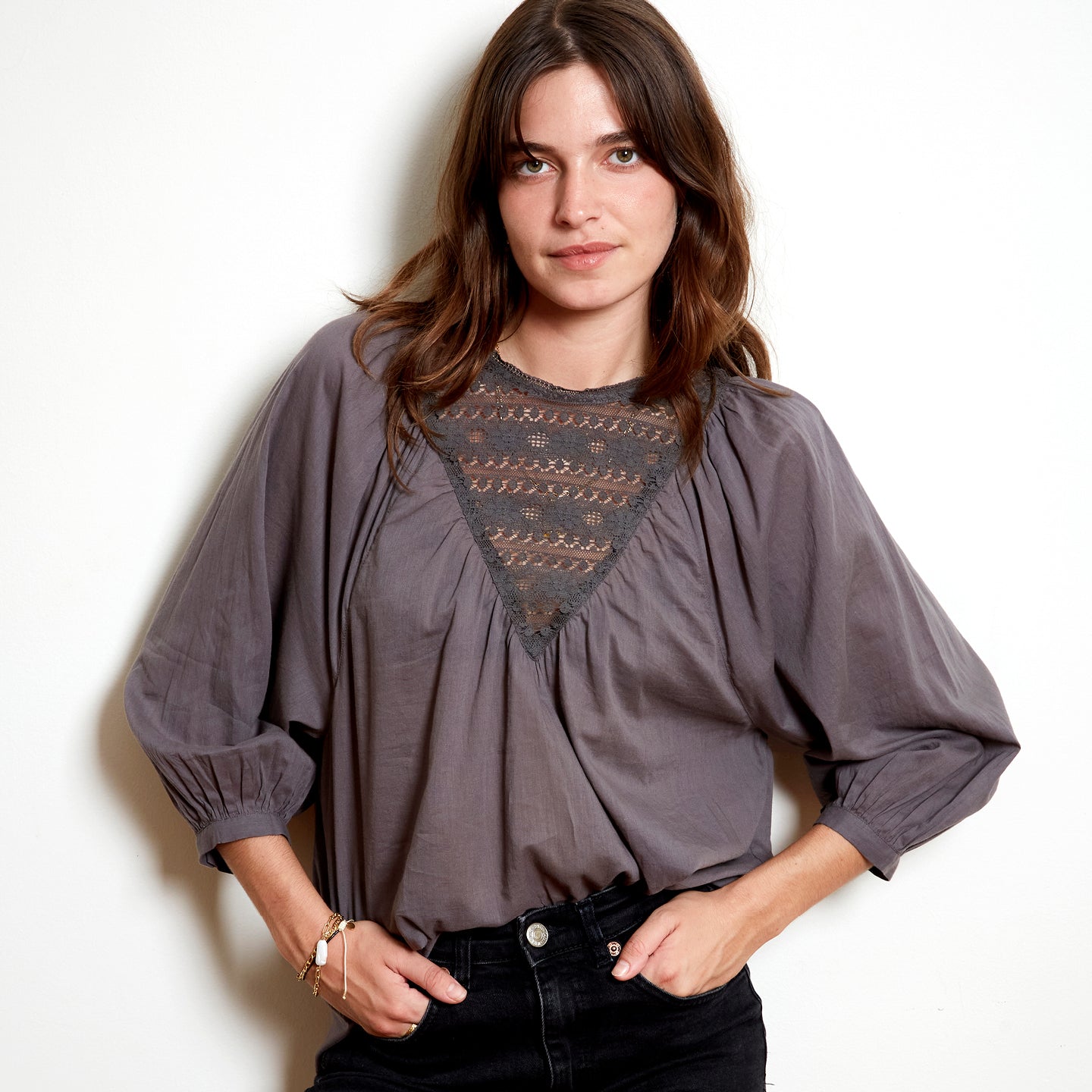 L’ANGE BLOUSE WITH SLEEVES - CHARCOAL