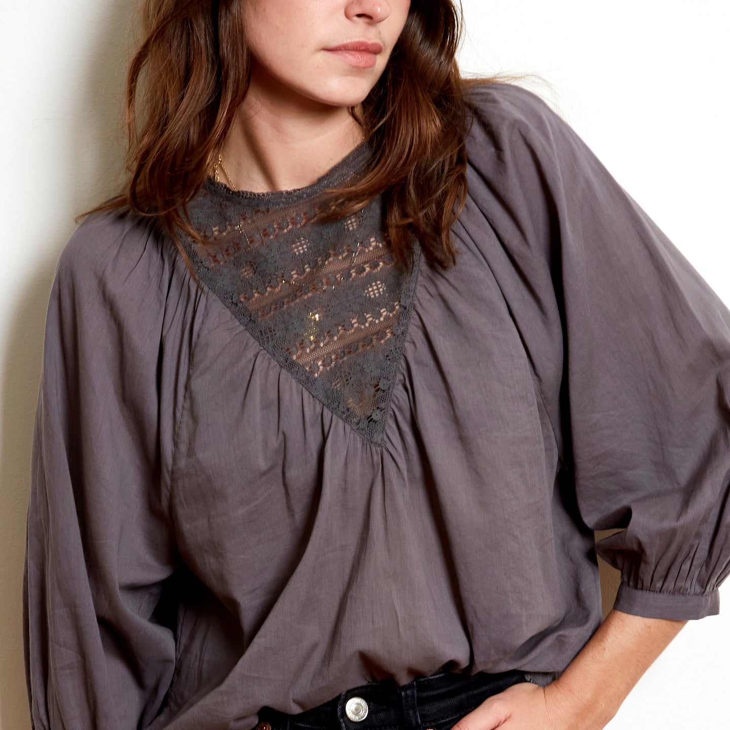 L’ANGE BLOUSE WITH SLEEVES - CHARCOAL