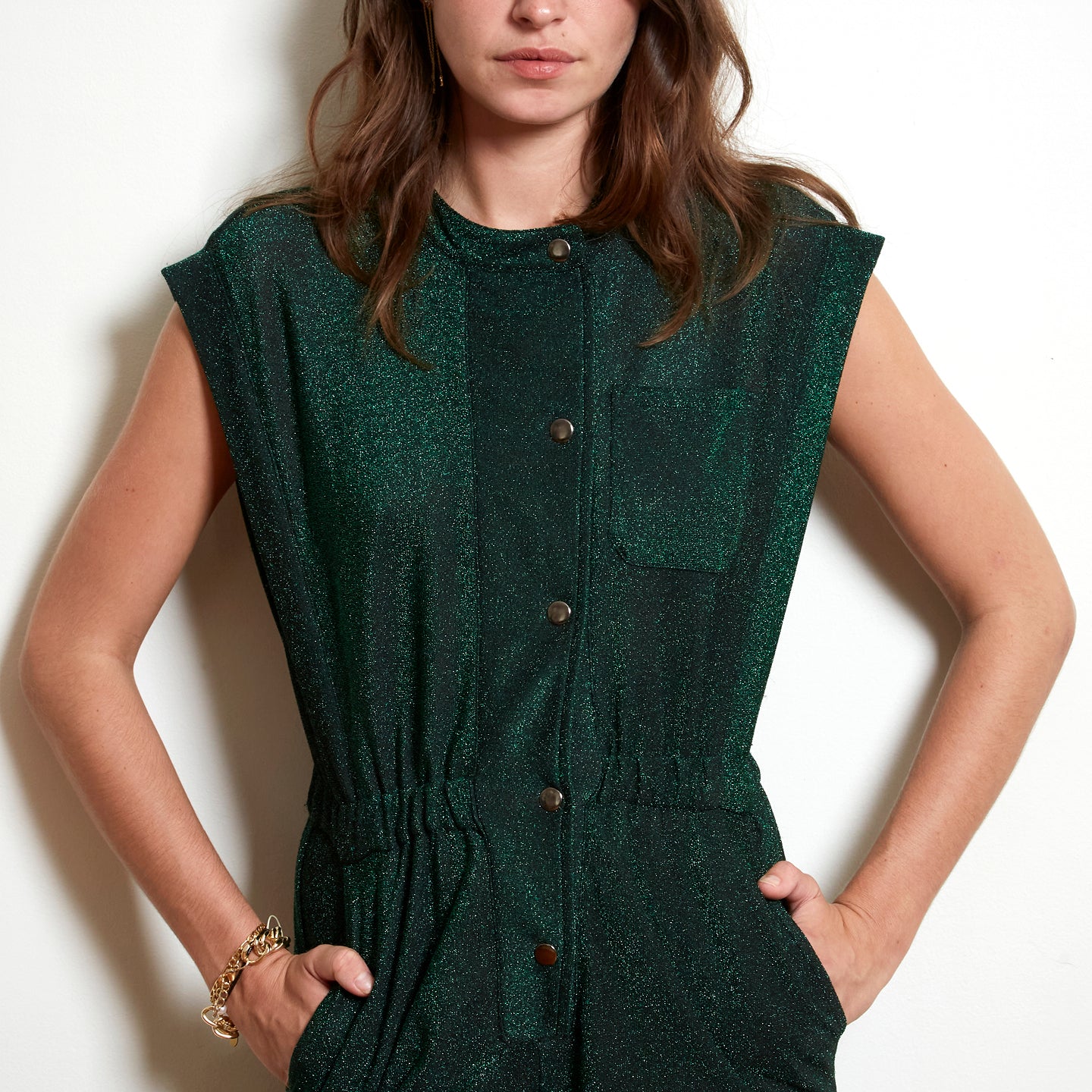 MARGAUX ONESIE - METALLIC GREEN
