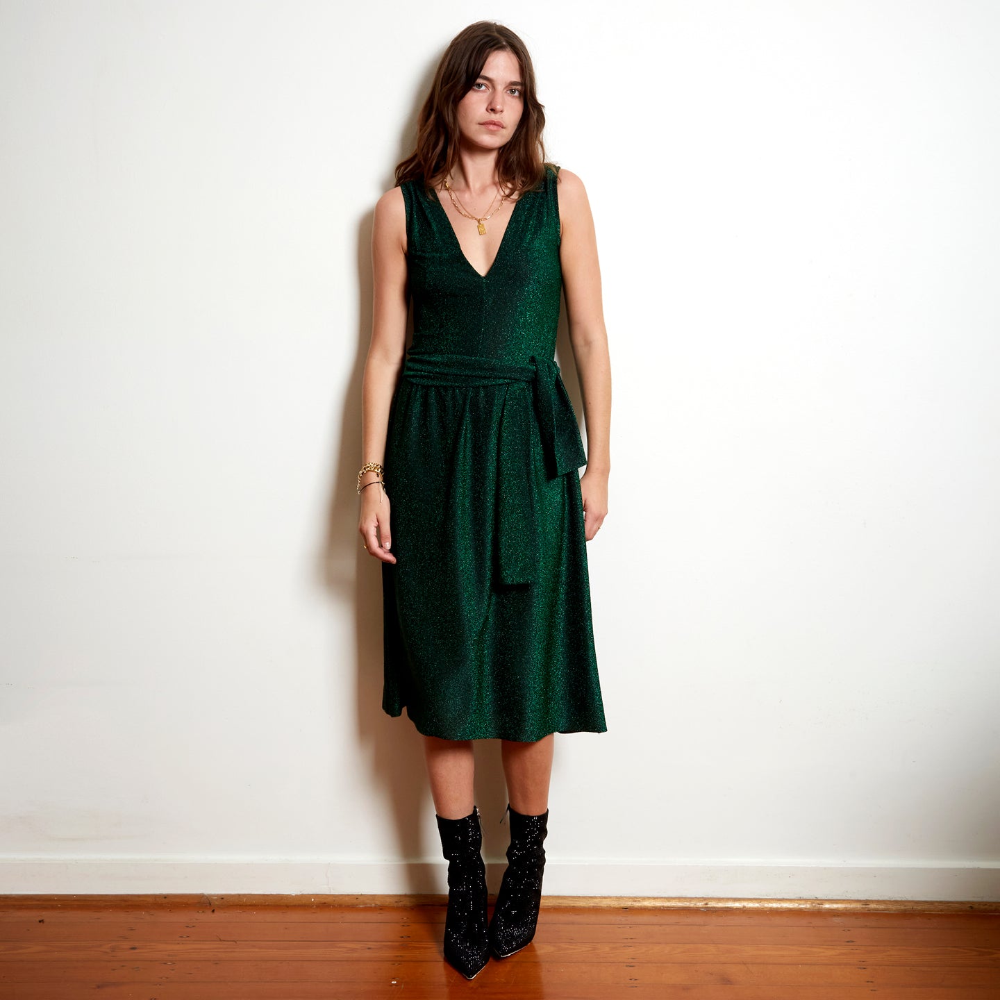 Maria dress in green lurex