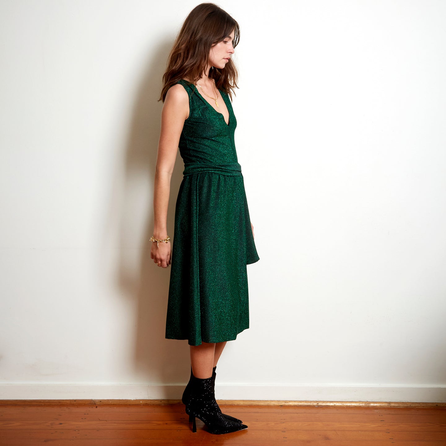 Maria dress in green lurex