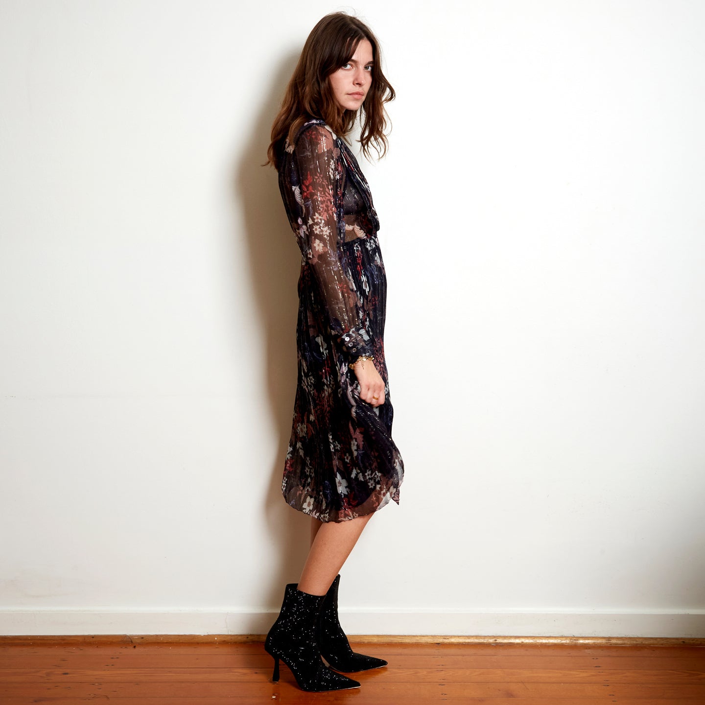 BATIK FLORAL DRESS W SLEEVES - NAVY