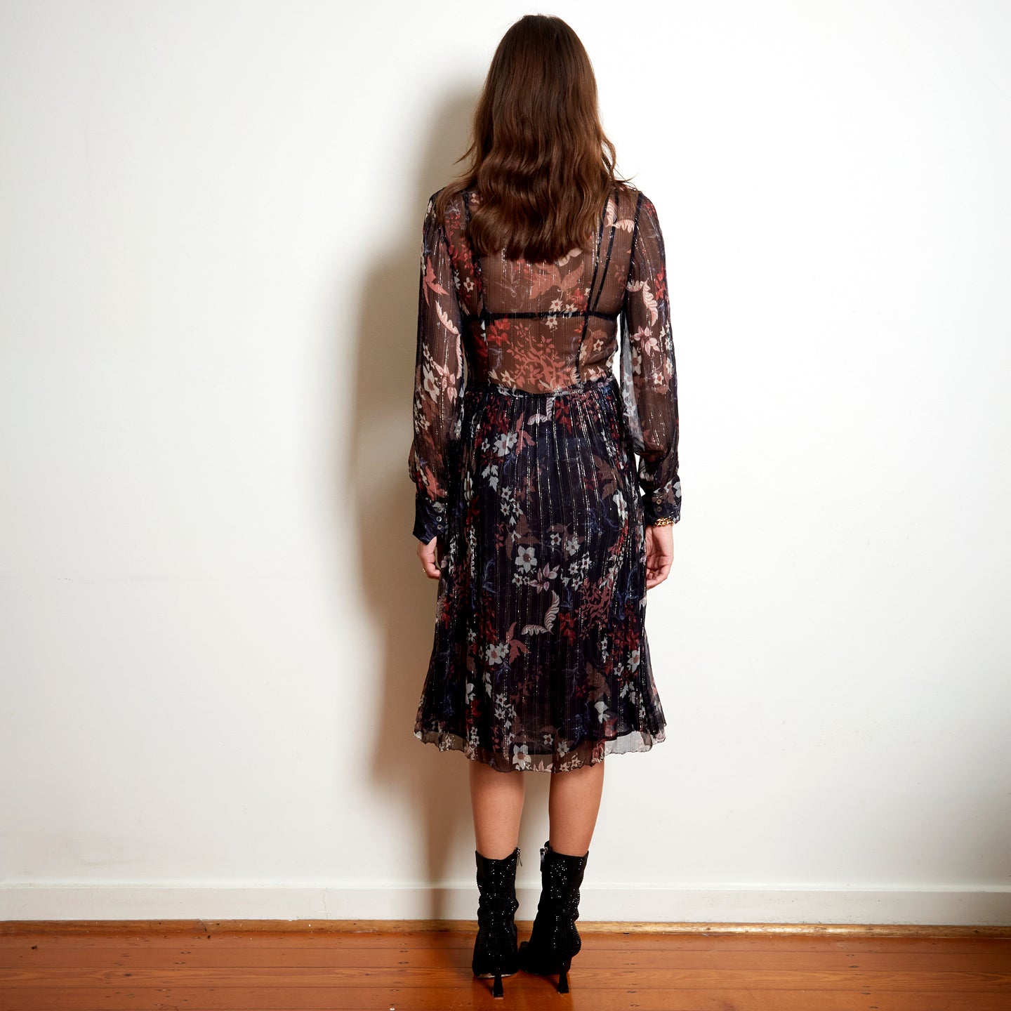 BATIK FLORAL DRESS W SLEEVES - NAVY