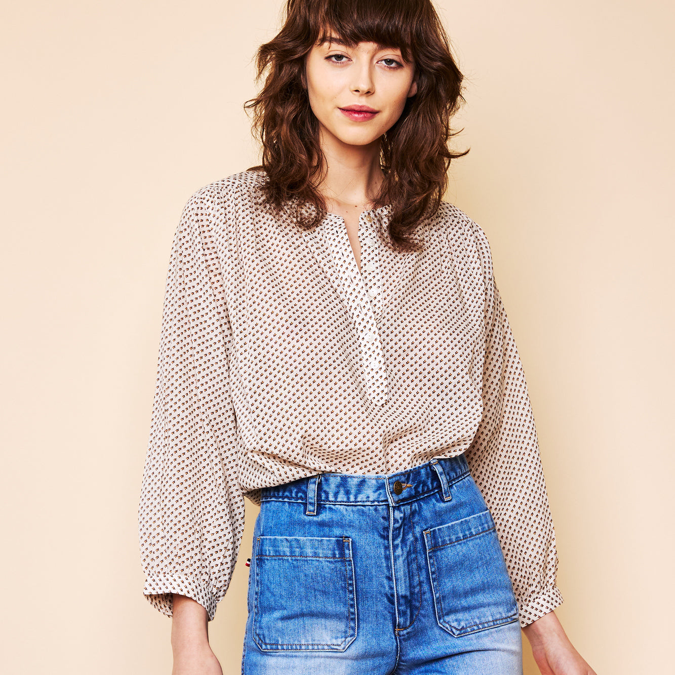 TEENY FLEUR BLOUSE IN OLIVE/TAN PRINT