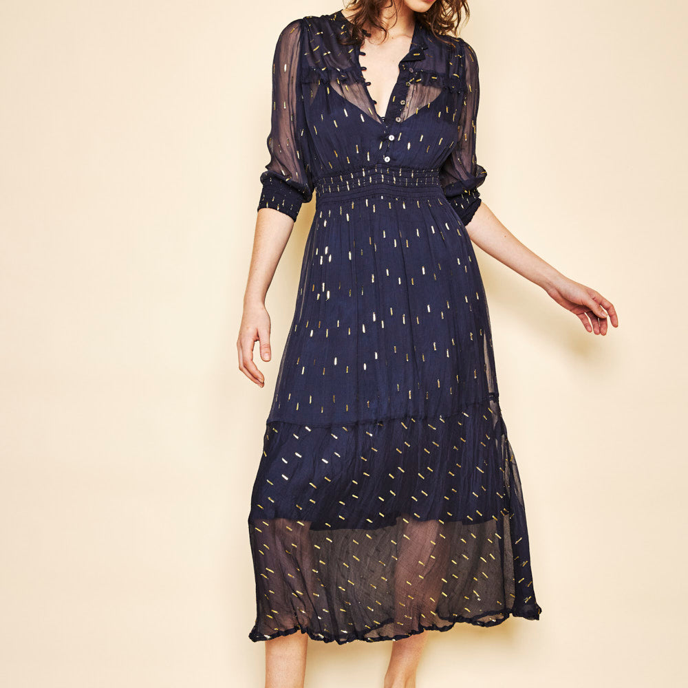 Elke dress with Frill - Navy/Gold