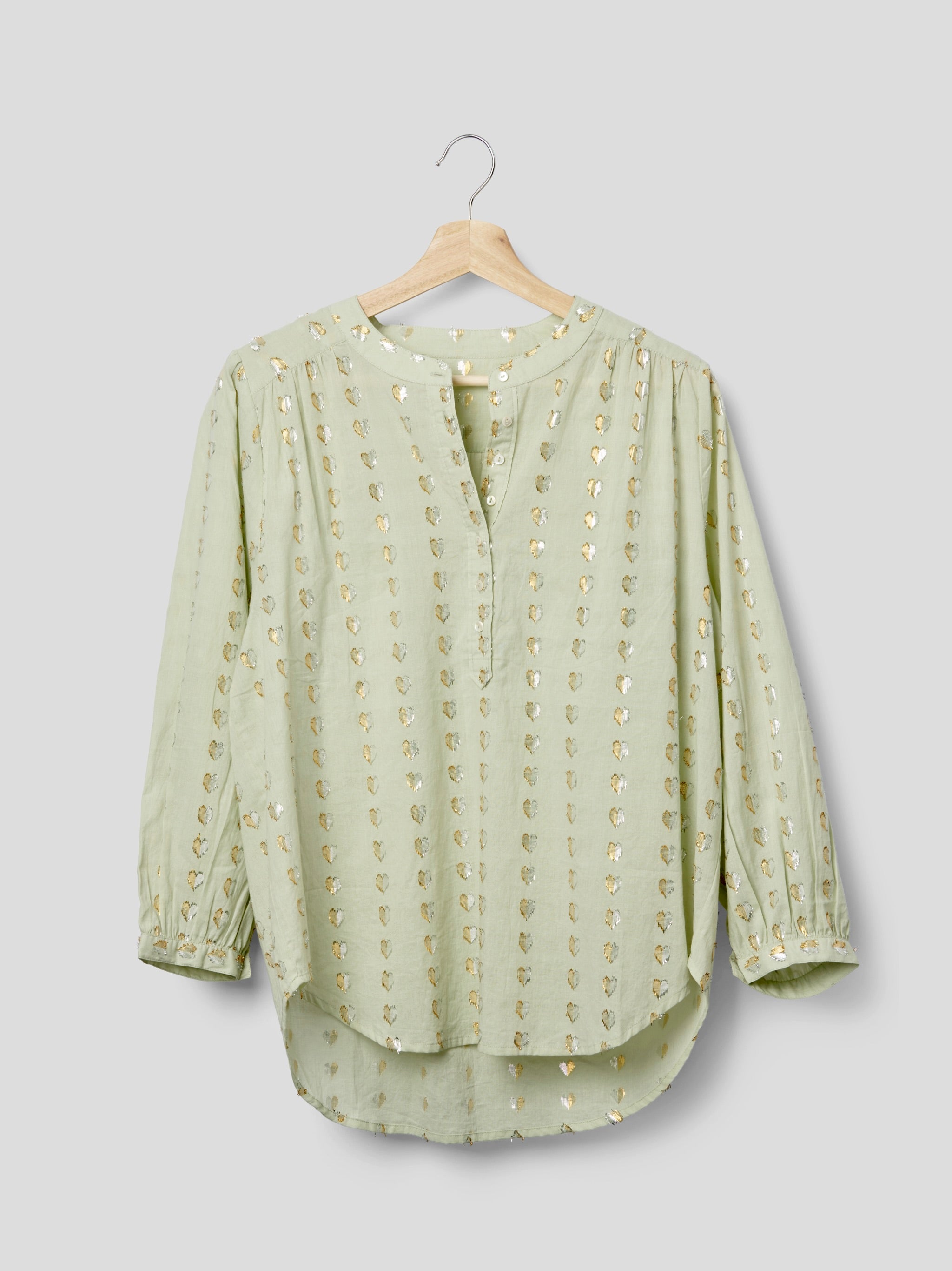 Ines love heart blouse - mint w/ silver gold hearts