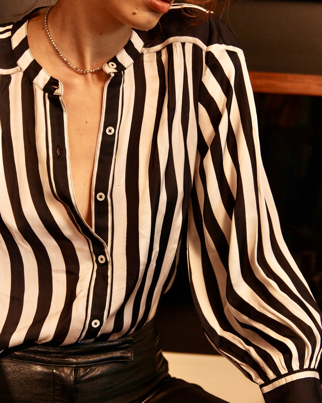 Edie Blouse - Black White stripe