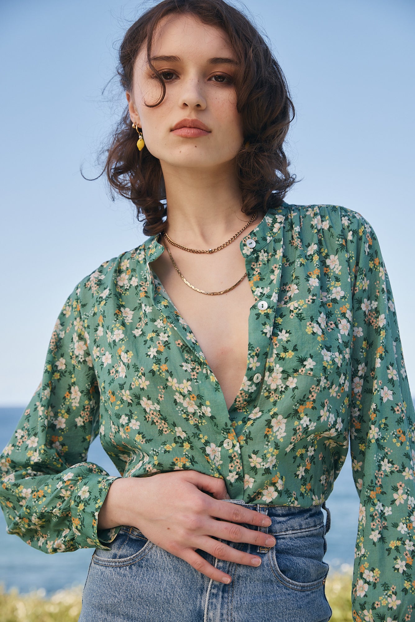 Amy blouse - green floral