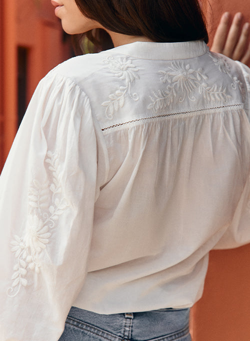 Mexican Embroidered Blouse - Chalk