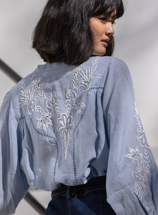 Broderie blouses - Ice blue