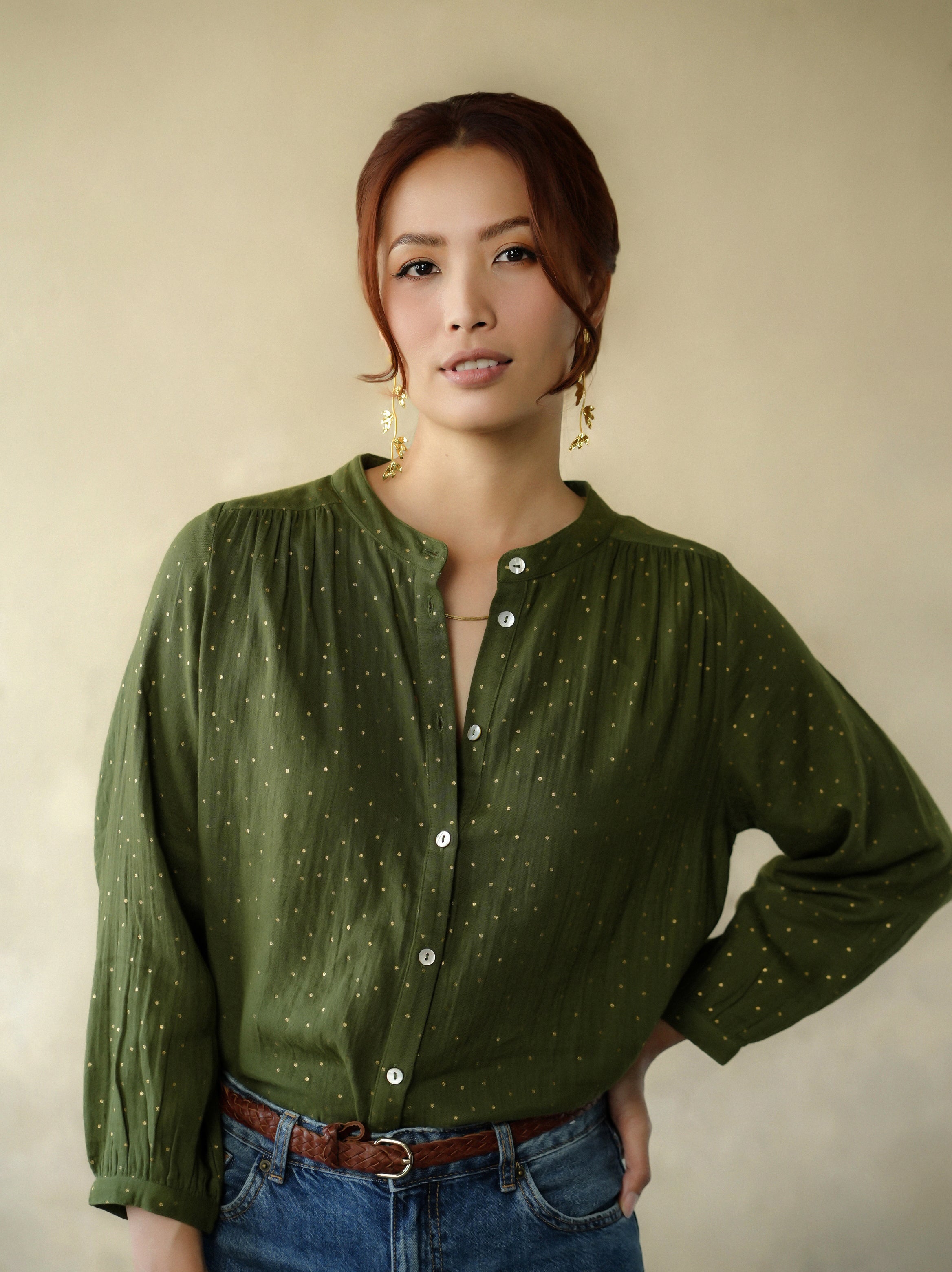 Ines Gold Dots Khaki