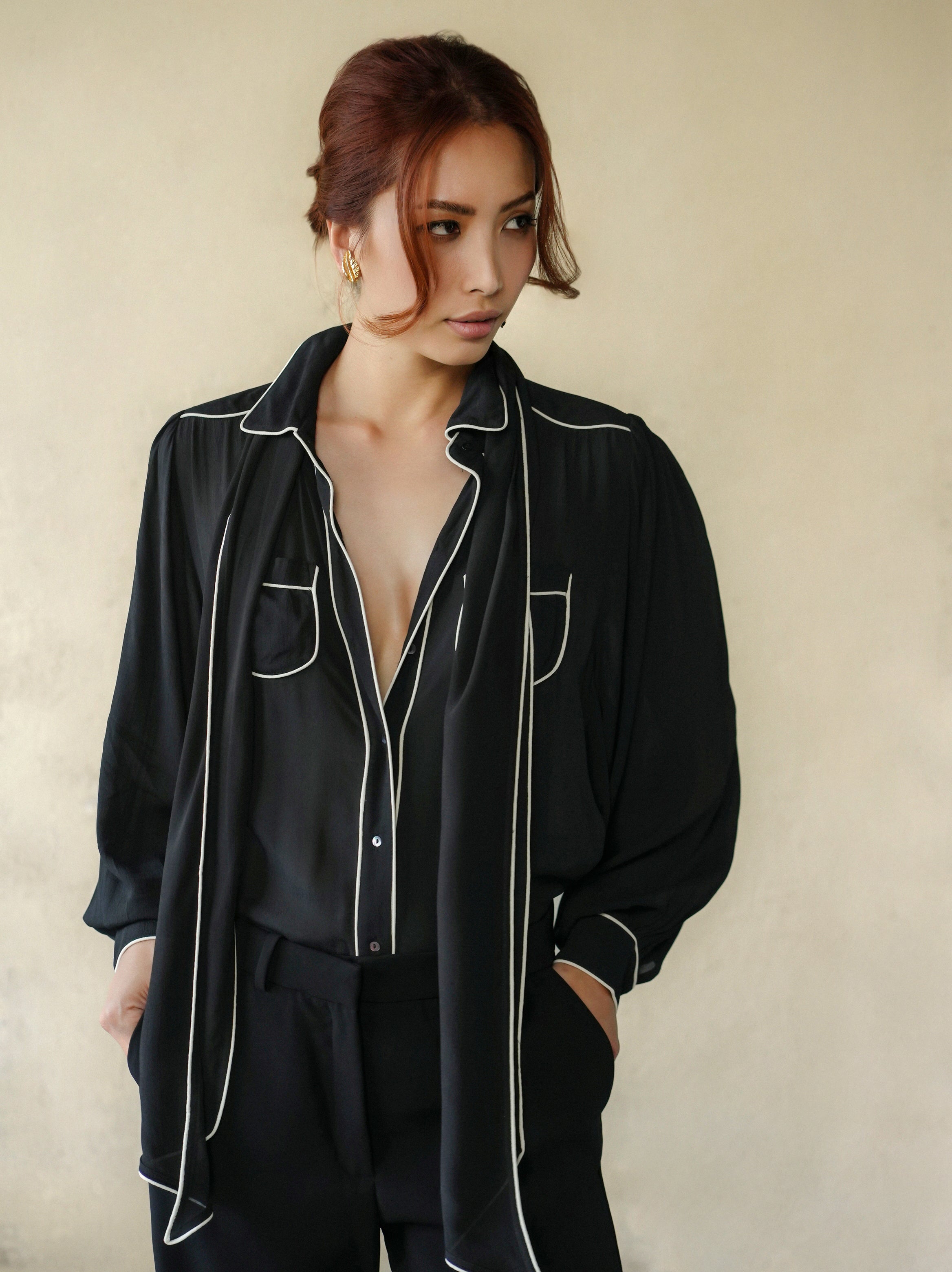 Silk Blouse - Black/White