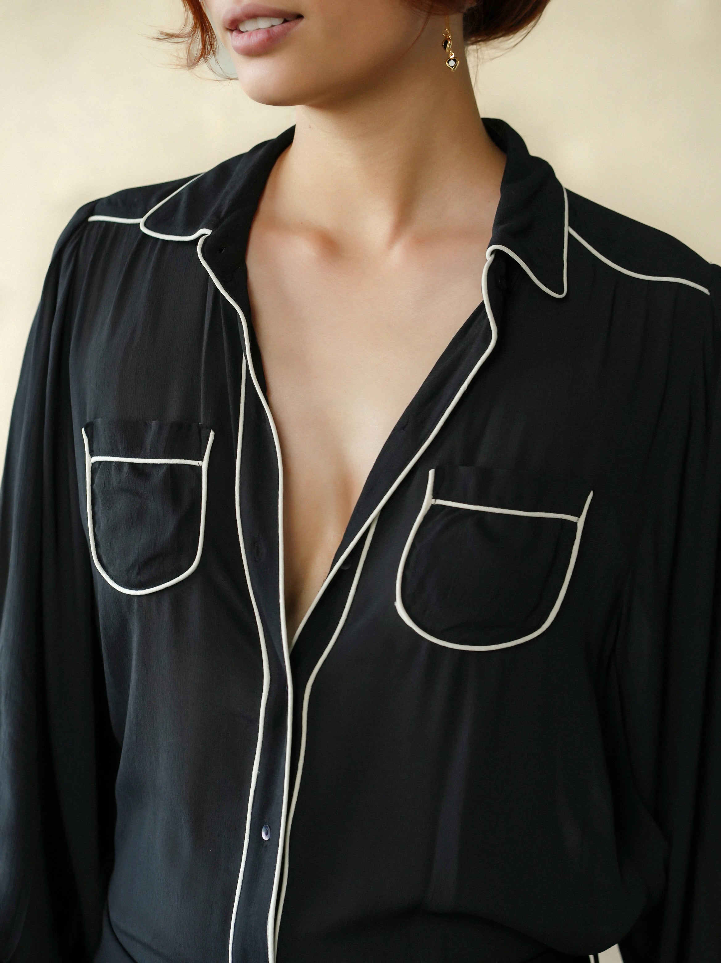 Silk Blouse - Black/White