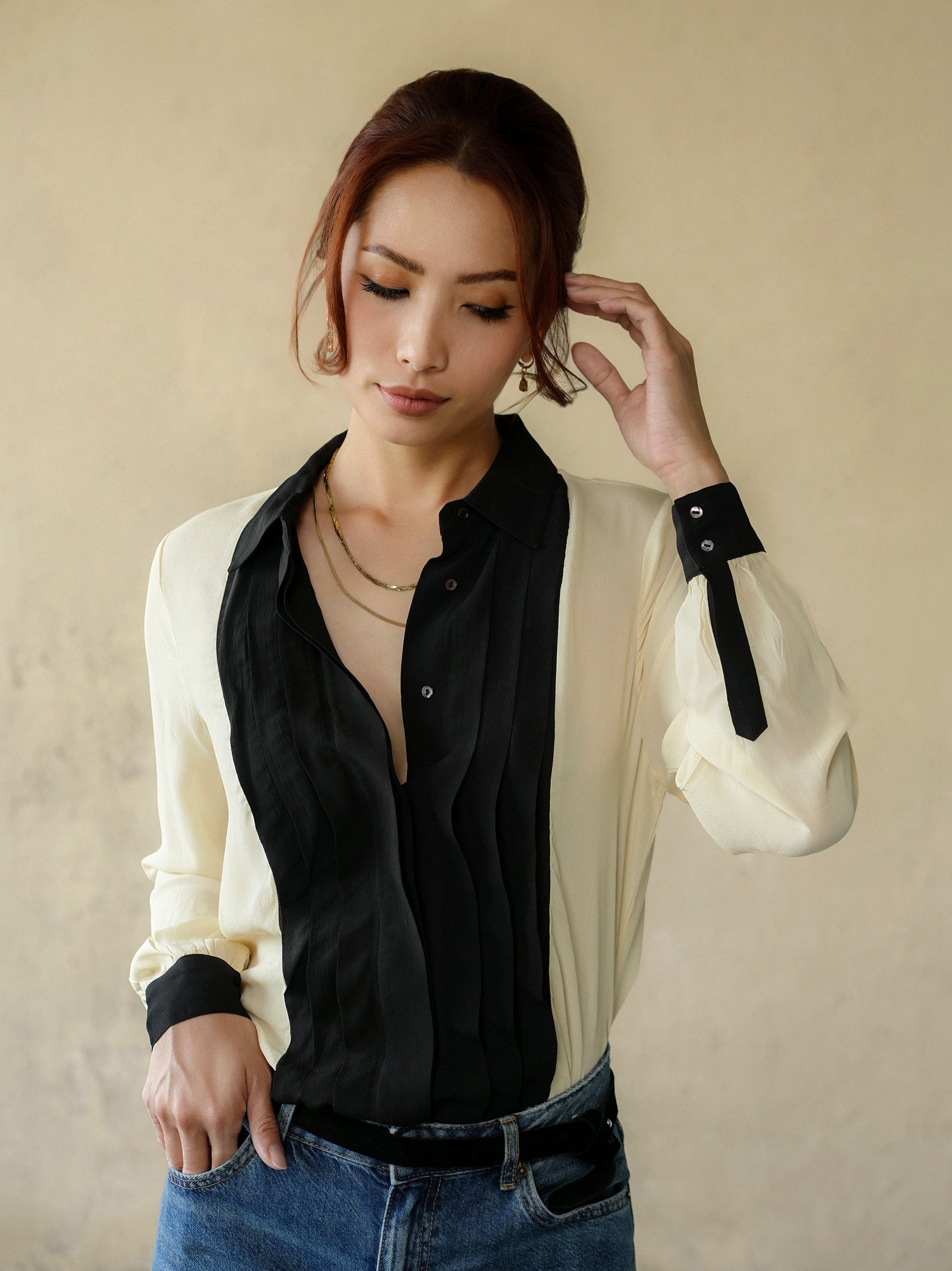 woman wearing yvette blouse