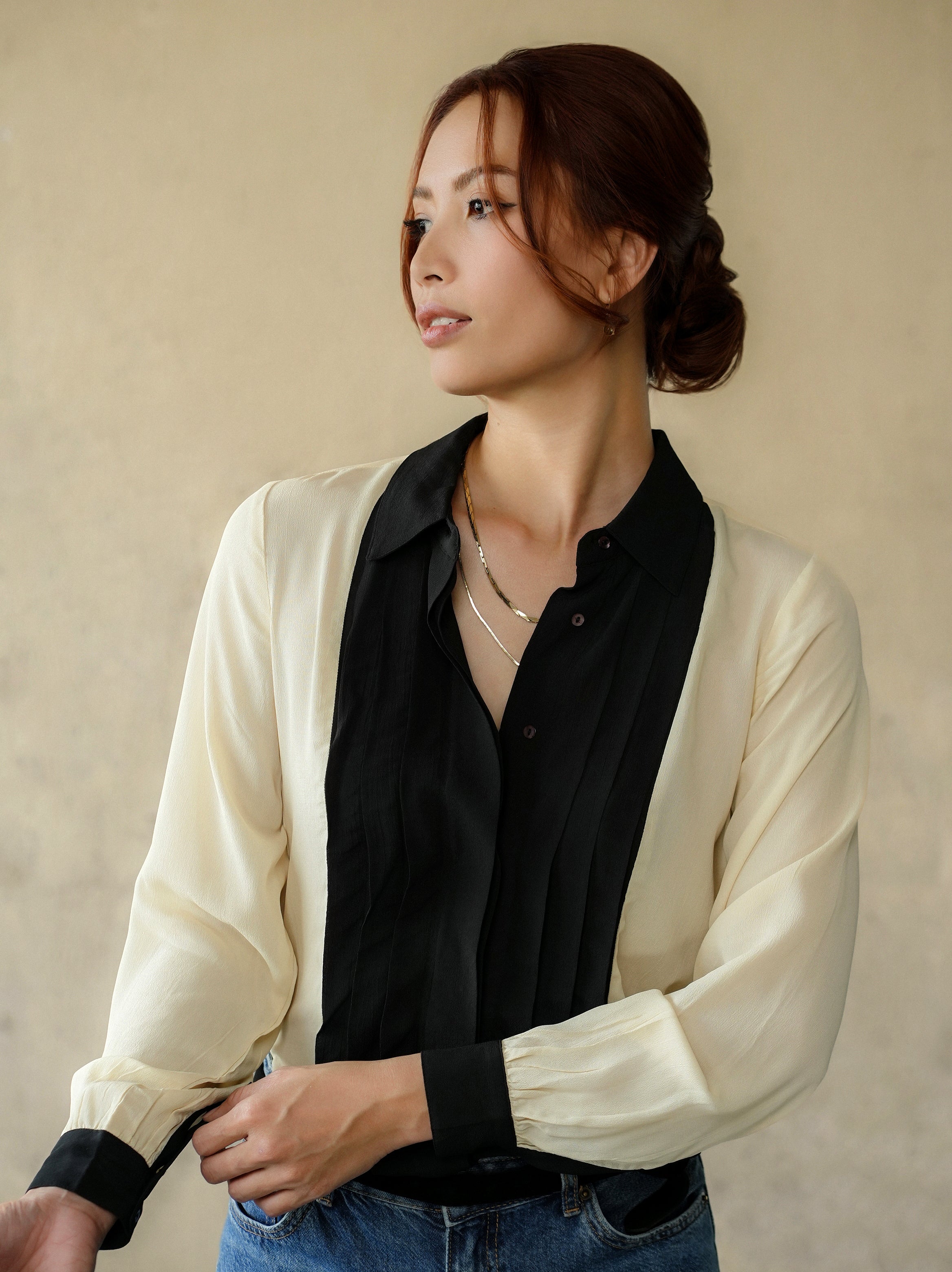 woman wearing yvette blouse