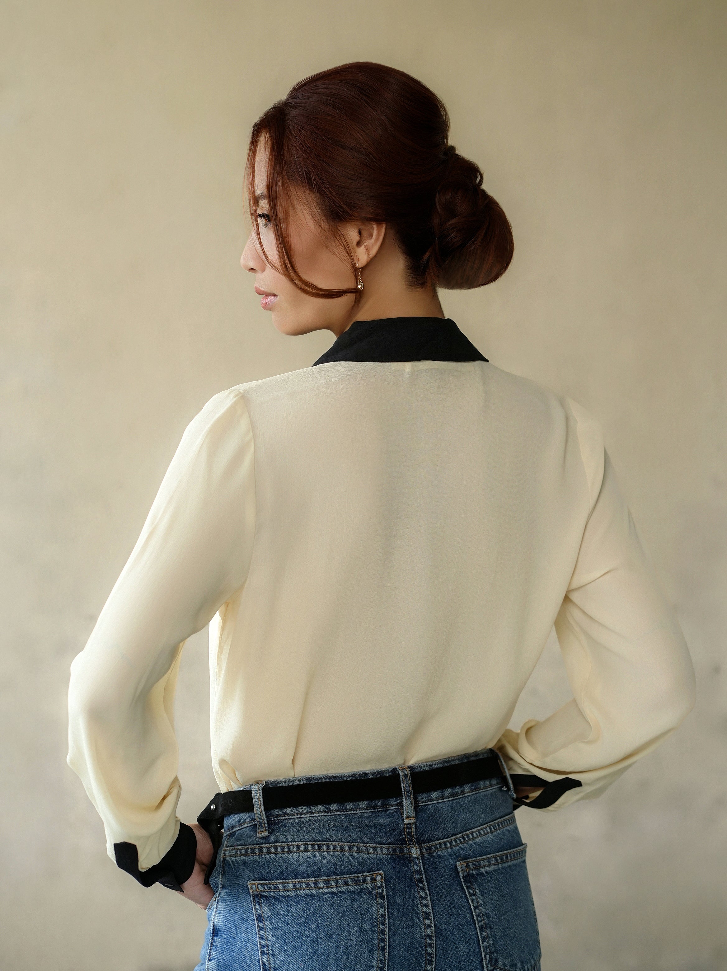 woman wearing yvette blouse