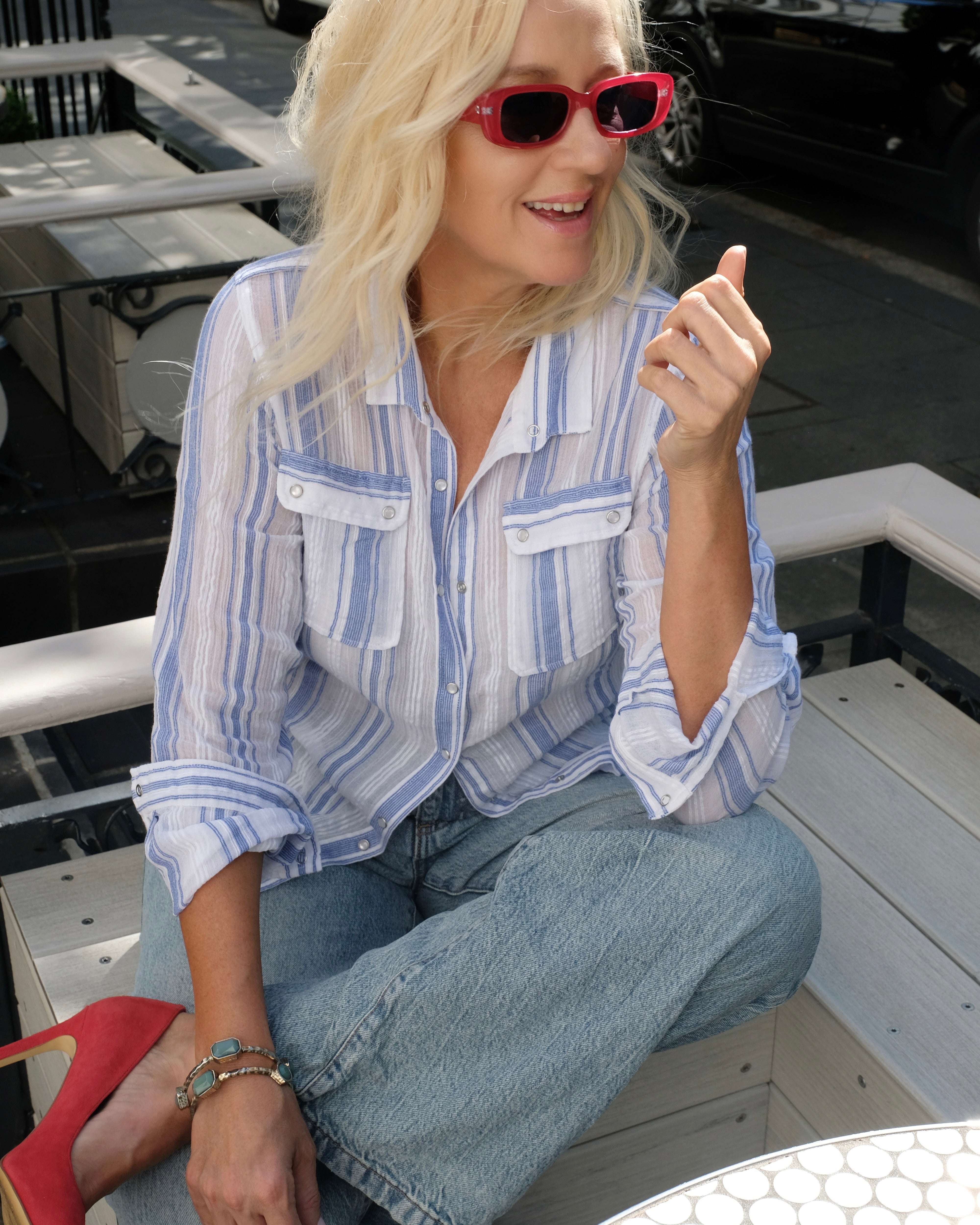 PJ Calais Blouse - blue white stripe