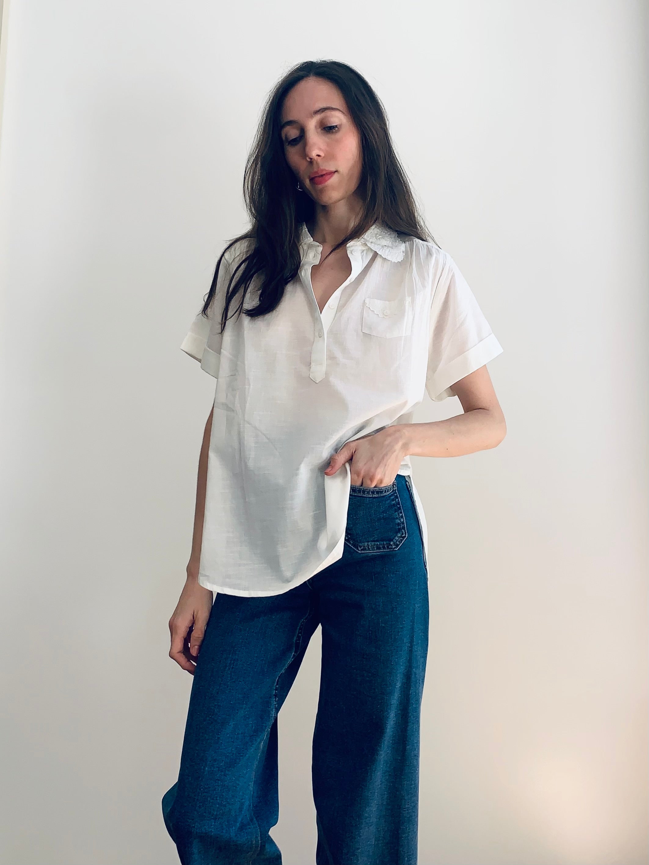 LACE COLLAR BLOUSE IN CHALK